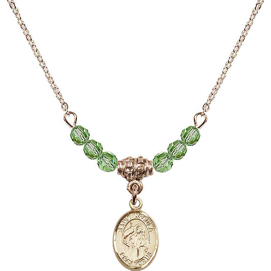 14kt Gold Filled Saint Ursula Birthstone Necklace with Peridot Beads - 9127