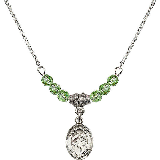 Sterling Silver Saint Ursula Birthstone Necklace with Peridot Beads - 9127