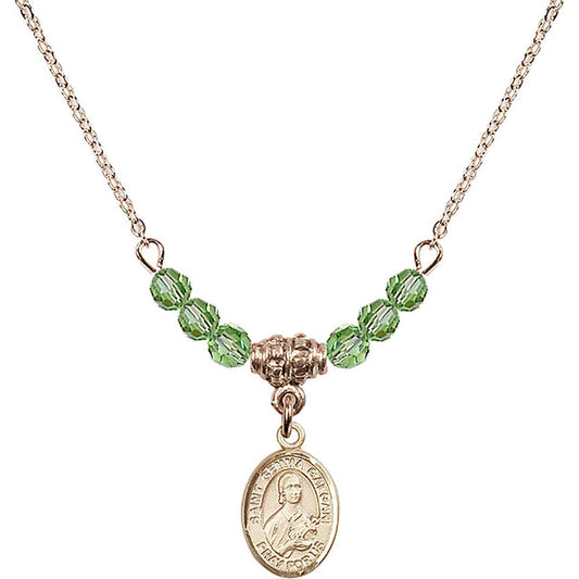 14kt Gold Filled Saint Gemma Galgani Birthstone Necklace with Peridot Beads - 9130