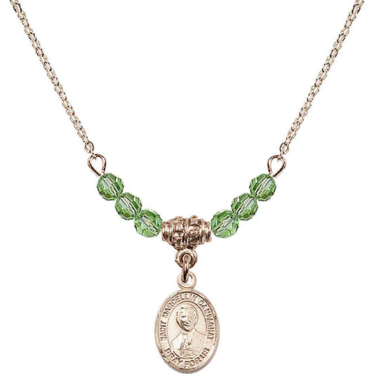 14kt Gold Filled Saint Marcellin Champagnat Birthstone Necklace with Peridot Beads - 9131