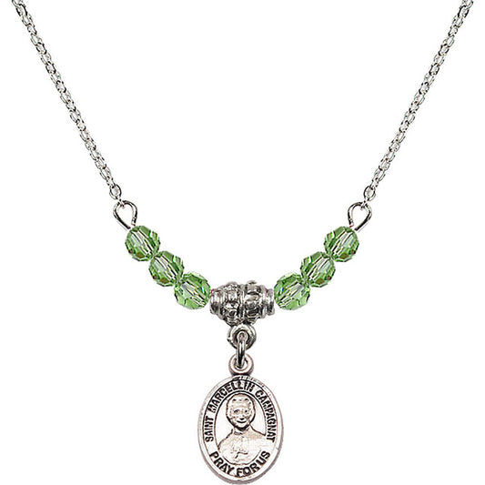 Sterling Silver Saint Marcellin Champagnat Birthstone Necklace with Peridot Beads - 9131