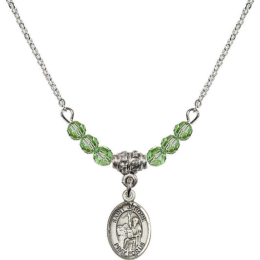 Sterling Silver Saint Jerome Birthstone Necklace with Peridot Beads - 9135