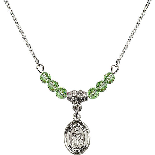 Sterling Silver Saint Sophia Birthstone Necklace with Peridot Beads - 9136