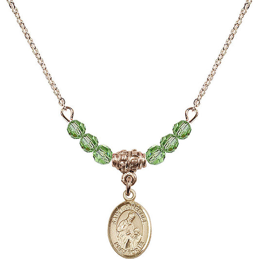 14kt Gold Filled Saint Ambrose Birthstone Necklace with Peridot Beads - 9137