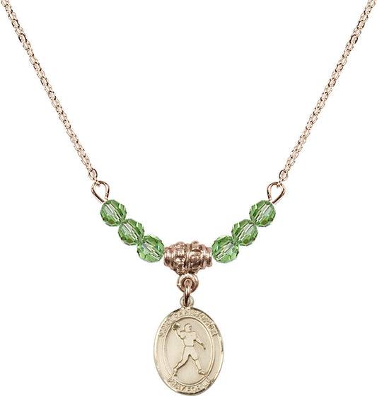 14kt Gold Filled Saint Christopher/Football Birthstone Necklace with Peridot Beads - 9151