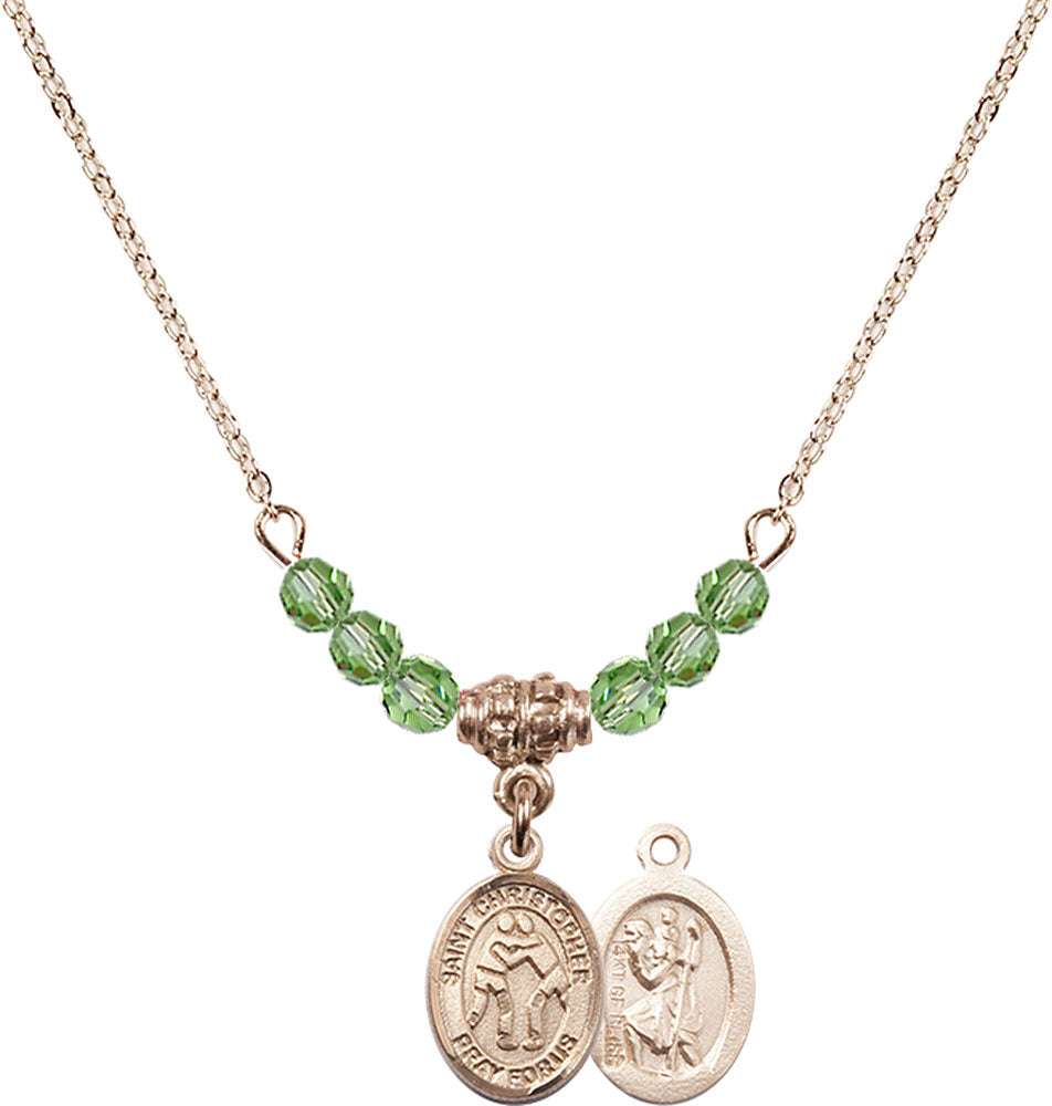 14kt Gold Filled Saint Christopher/Wrestling Birthstone Necklace with Peridot Beads - 9159