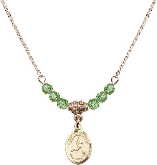 14kt Gold Filled Saint Sebastian/Track & Field Birthstone Necklace with Peridot Beads - 9176