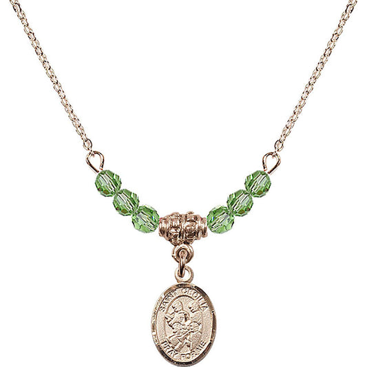 14kt Gold Filled Saint Cecilia / Marching Band Birthstone Necklace with Peridot Beads - 9179