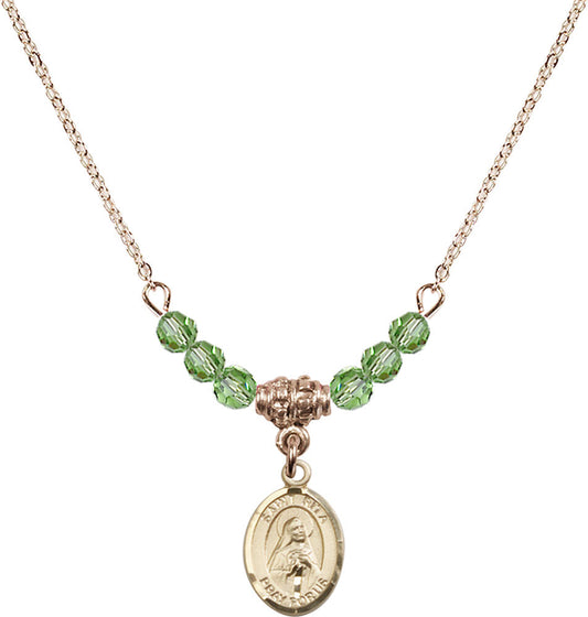 14kt Gold Filled Saint Rita / Baseball Birthstone Necklace with Peridot Beads - 9181