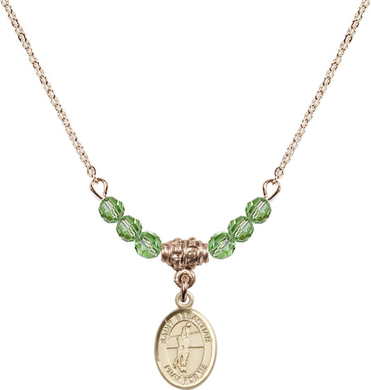 14kt Gold Filled Saint Sebastian / Volleyball Birthstone Necklace with Peridot Beads - 9186