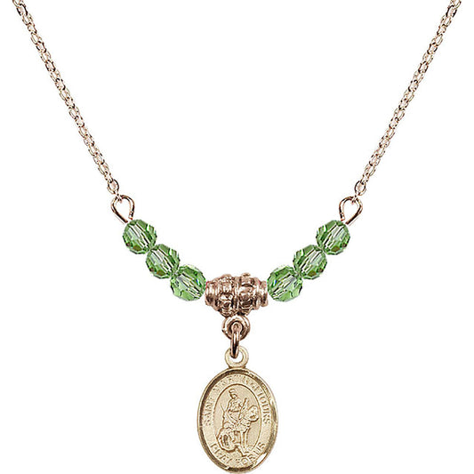 14kt Gold Filled Saint Martin of Tours Birthstone Necklace with Peridot Beads - 9200