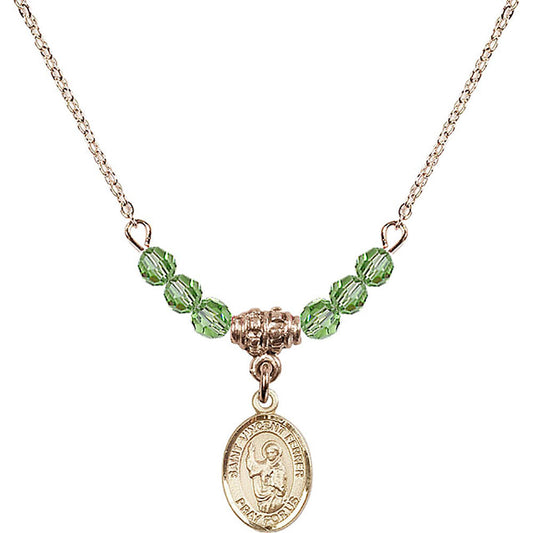 14kt Gold Filled Saint Vincent Ferrer Birthstone Necklace with Peridot Beads - 9201