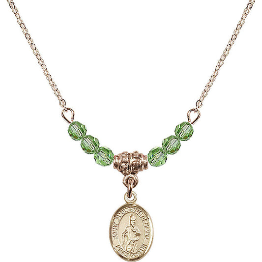 14kt Gold Filled Saint Augustine of Hippo Birthstone Necklace with Peridot Beads - 9202