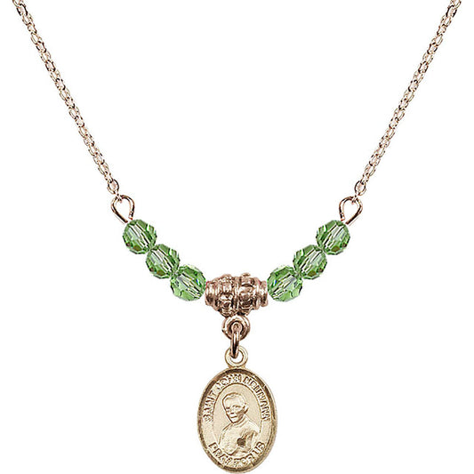 14kt Gold Filled Saint John Neumann Birthstone Necklace with Peridot Beads - 9204