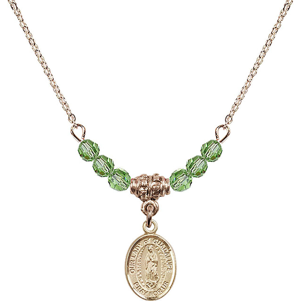 14kt Gold Filled Our Lady of Guadalupe Birthstone Necklace with Peridot Beads - 9206