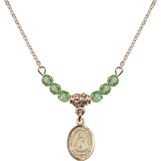 14kt Gold Filled Infant of Prague Birthstone Necklace with Peridot Beads - 9207