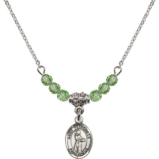 Sterling Silver Saint Petronille Birthstone Necklace with Peridot Beads - 9209
