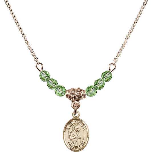 14kt Gold Filled Saint Isaac Jogues Birthstone Necklace with Peridot Beads - 9212