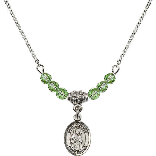 Sterling Silver Saint Isaac Jogues Birthstone Necklace with Peridot Beads - 9212
