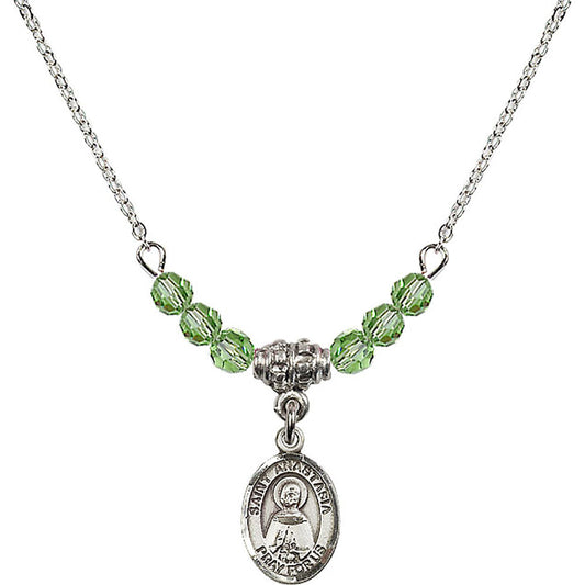 Sterling Silver Saint Anastasia Birthstone Necklace with Peridot Beads - 9213