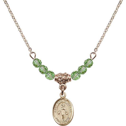 14kt Gold Filled Saint Nino de Atocha Birthstone Necklace with Peridot Beads - 9214