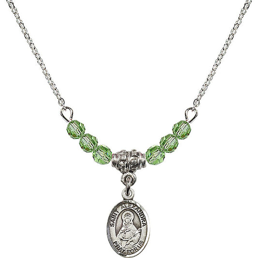 Sterling Silver Saint Alexandra Birthstone Necklace with Peridot Beads - 9215