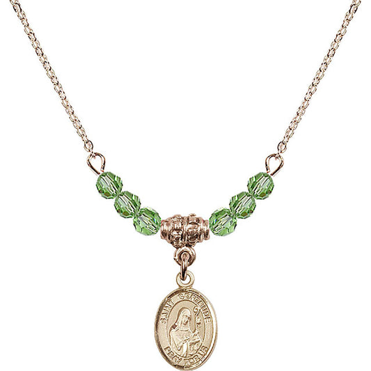 14kt Gold Filled Saint Gertrude of Nivelles Birthstone Necklace with Peridot Beads - 9219