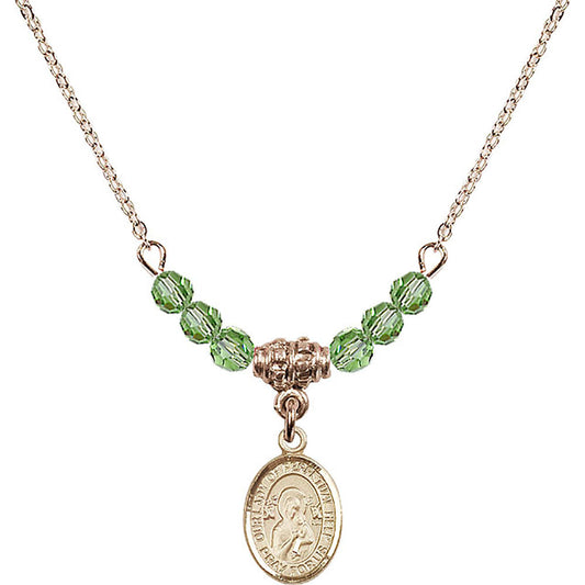 14kt Gold Filled Our Lady of Perpetual Help Birthstone Necklace with Peridot Beads - 9222