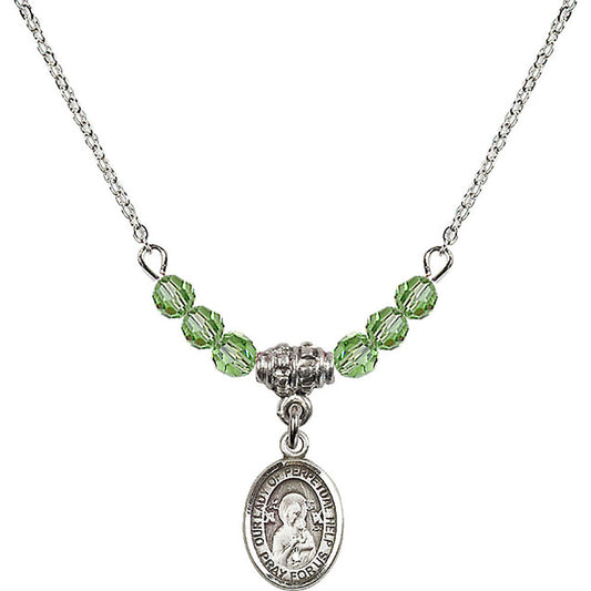 Sterling Silver Our Lady of Perpetual Help Birthstone Necklace with Peridot Beads - 9222