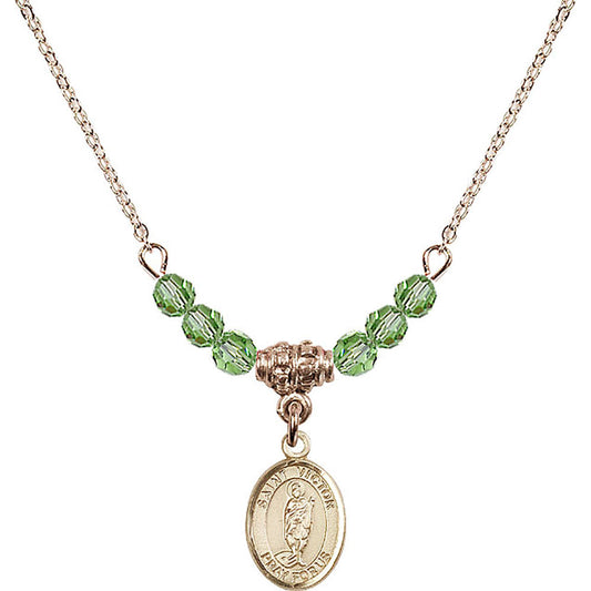14kt Gold Filled Saint Victor of Marseilles Birthstone Necklace with Peridot Beads - 9223