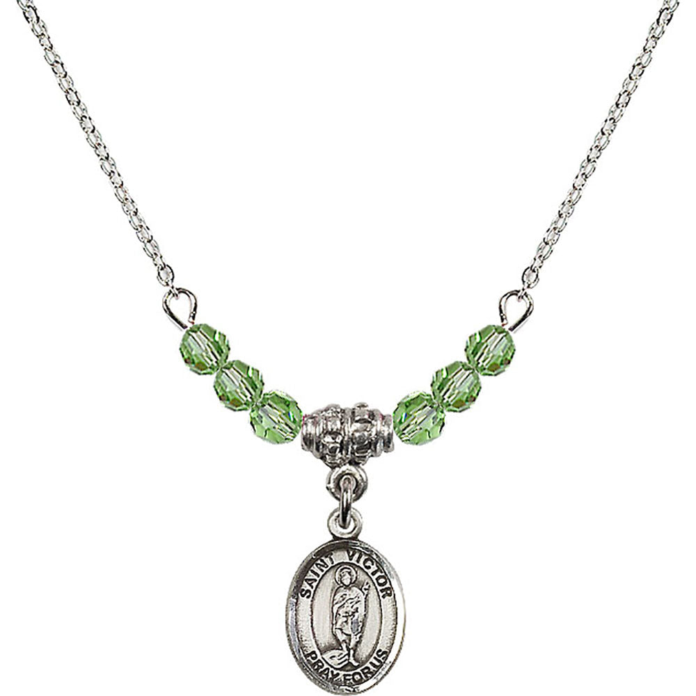 Sterling Silver Saint Victor of Marseilles Birthstone Necklace with Peridot Beads - 9223