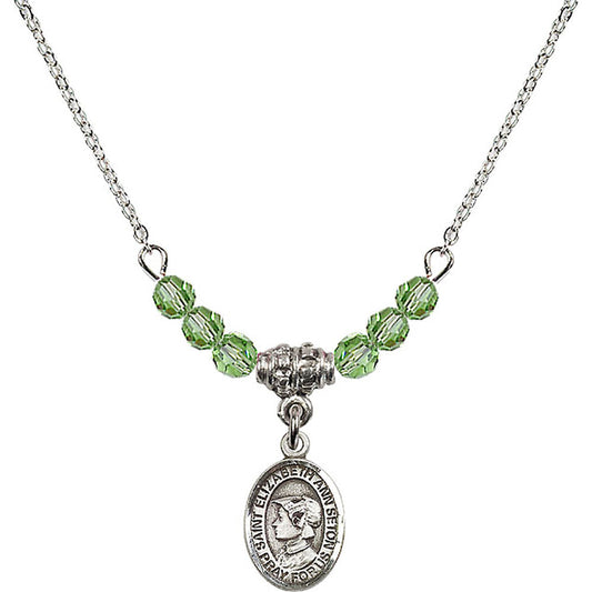 Sterling Silver Saint Elizabeth Ann Seton Birthstone Necklace with Peridot Beads - 9224