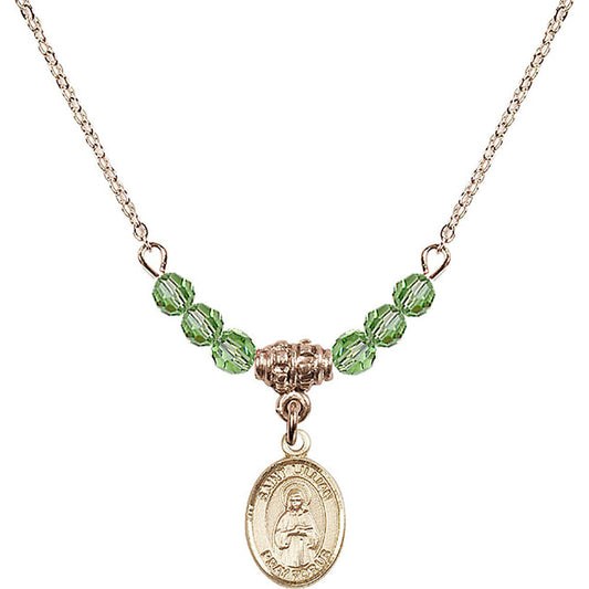 14kt Gold Filled Saint Lillian Birthstone Necklace with Peridot Beads - 9226
