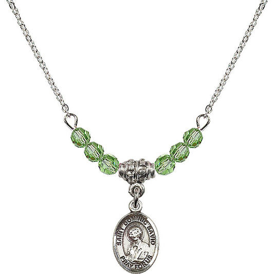 Sterling Silver Saint Dominic Savio Birthstone Necklace with Peridot Beads - 9227