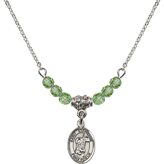 Sterling Silver Saint Stephanie Birthstone Necklace with Peridot Beads - 9228