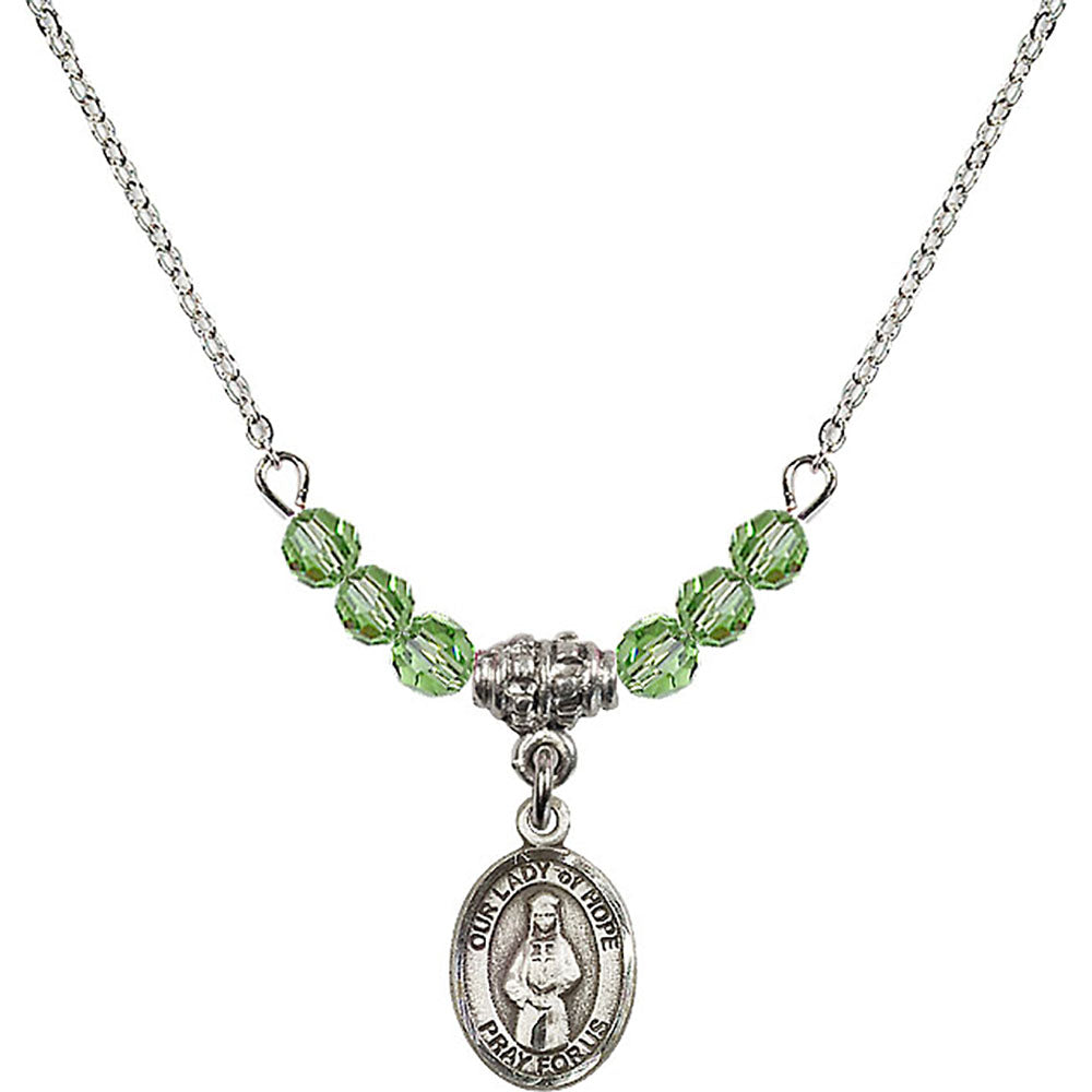 Sterling Silver Our Lady of Hope Birthstone Necklace with Peridot Beads - 9230