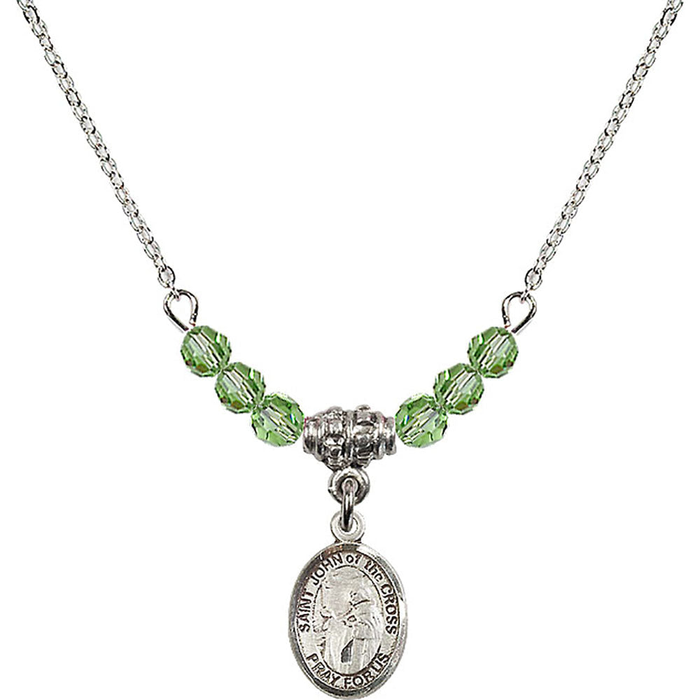 Sterling Silver Saint John of the Cross Birthstone Necklace with Peridot Beads - 9231