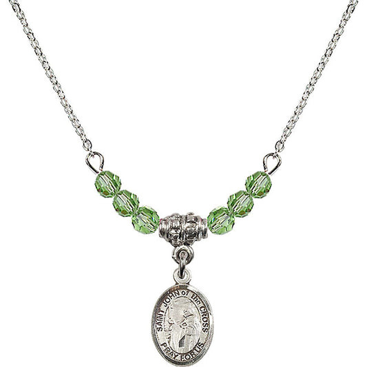 Sterling Silver Saint John of the Cross Birthstone Necklace with Peridot Beads - 9231