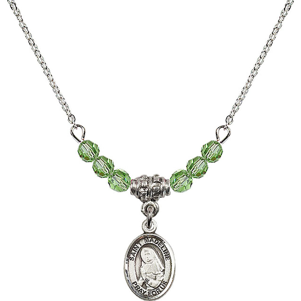 Sterling Silver Saint Madeline Sophie Barat Birthstone Necklace with Peridot Beads - 9236
