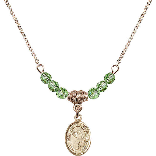 14kt Gold Filled Footprints / Cross Birthstone Necklace with Peridot Beads - 9237
