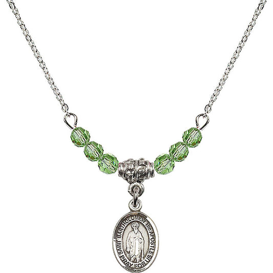 Sterling Silver Saint Bartholomew the Apostle Birthstone Necklace with Peridot Beads - 9238