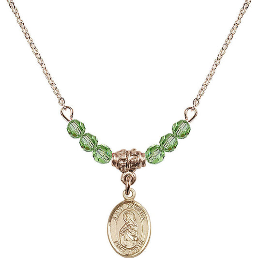 14kt Gold Filled Saint Matilda Birthstone Necklace with Peridot Beads - 9239
