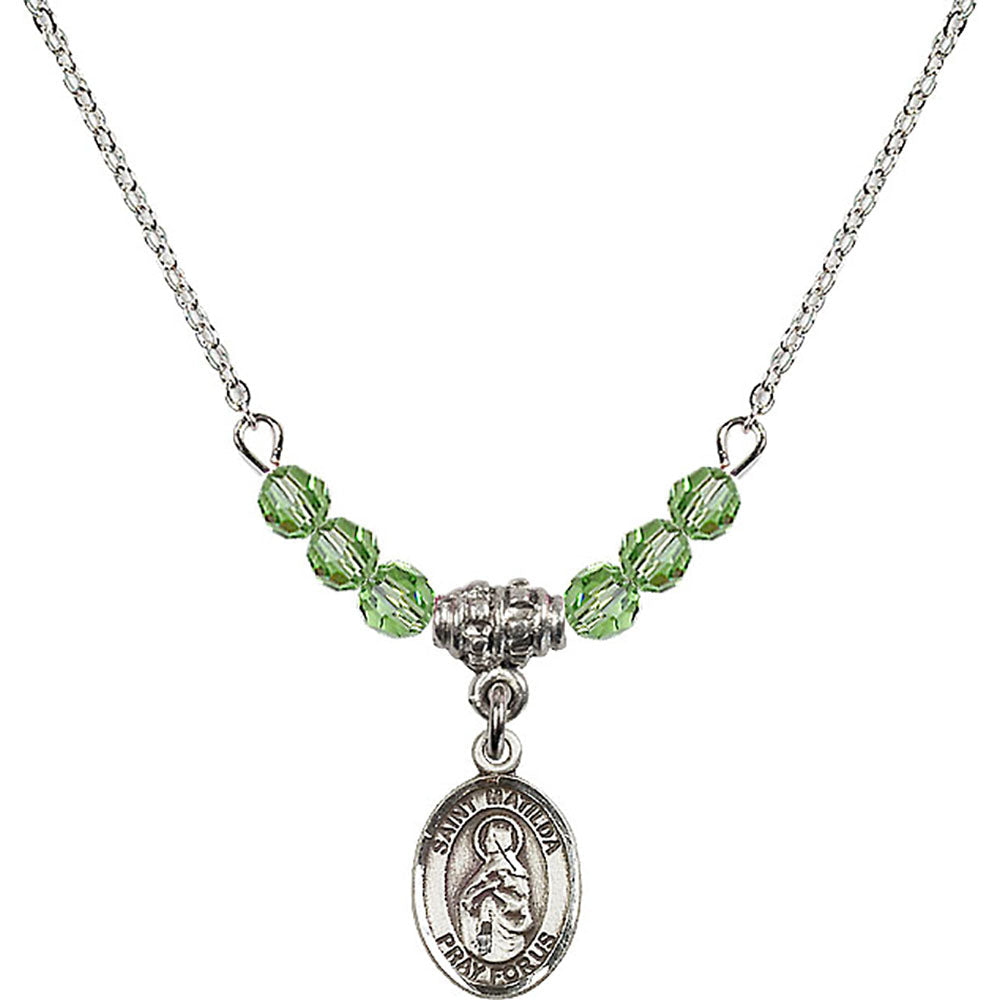 Sterling Silver Saint Matilda Birthstone Necklace with Peridot Beads - 9239