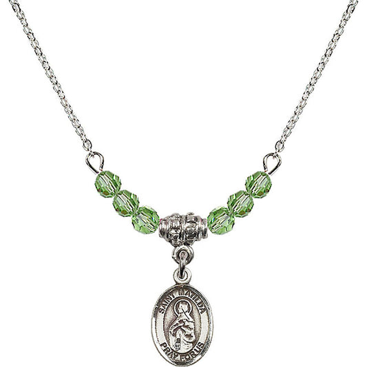 Sterling Silver Saint Matilda Birthstone Necklace with Peridot Beads - 9239