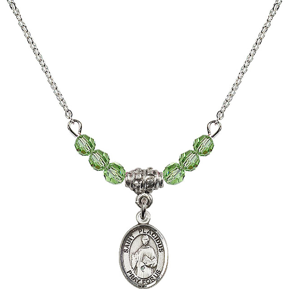 Sterling Silver Saint Placidus Birthstone Necklace with Peridot Beads - 9240
