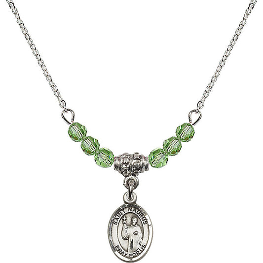 Sterling Silver Saint Maurus Birthstone Necklace with Peridot Beads - 9241