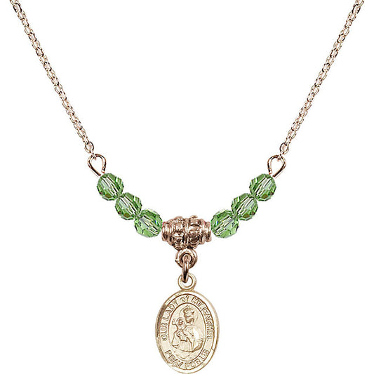 14kt Gold Filled Our Lady of Mount Carmel Birthstone Necklace with Peridot Beads - 9243