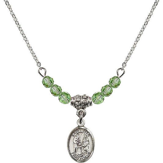 Sterling Silver Saint Zita Birthstone Necklace with Peridot Beads - 9244
