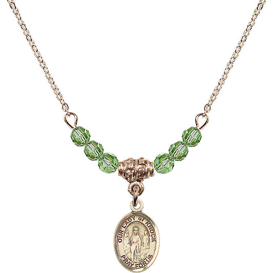 14kt Gold Filled Our Lady of Knock Birthstone Necklace with Peridot Beads - 9246