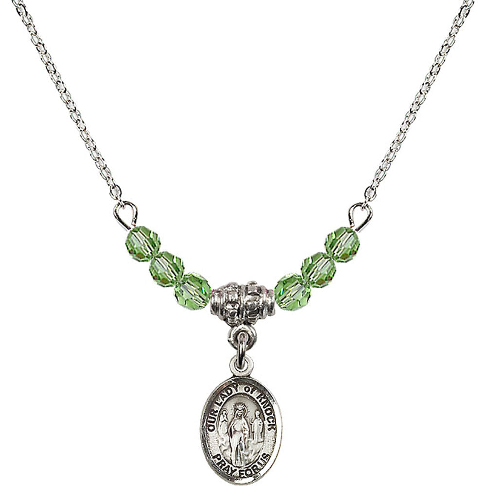 Sterling Silver Our Lady of Knock Birthstone Necklace with Peridot Beads - 9246